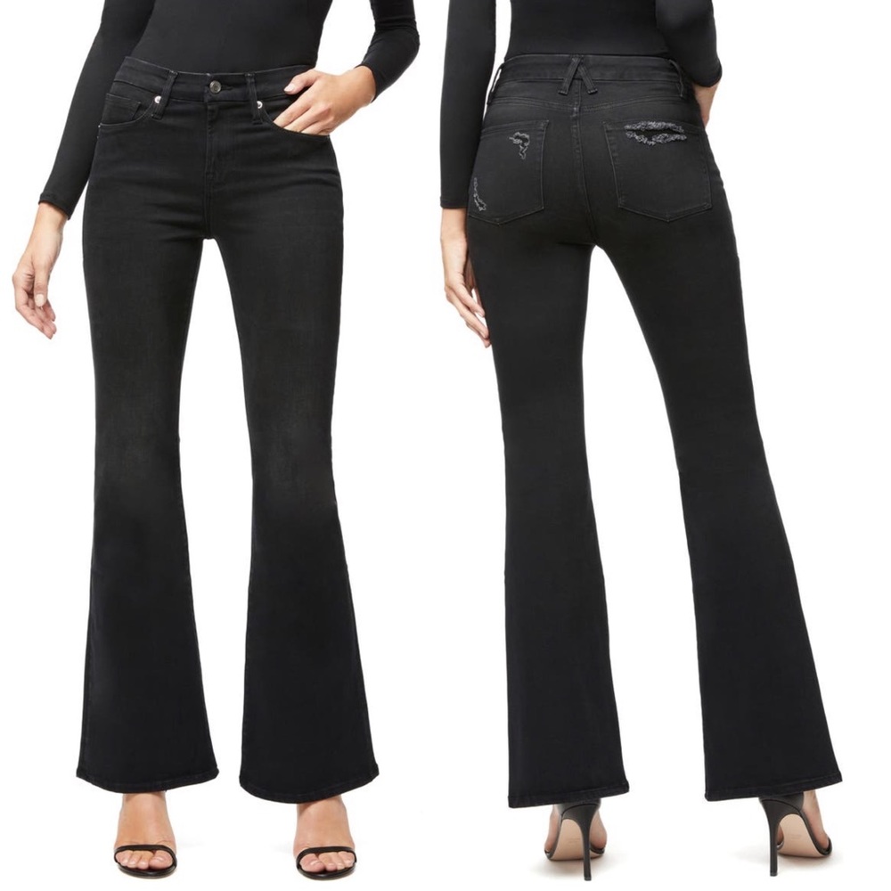 Good American Flare High Rise Denim Jeans NWT Size 18 Black